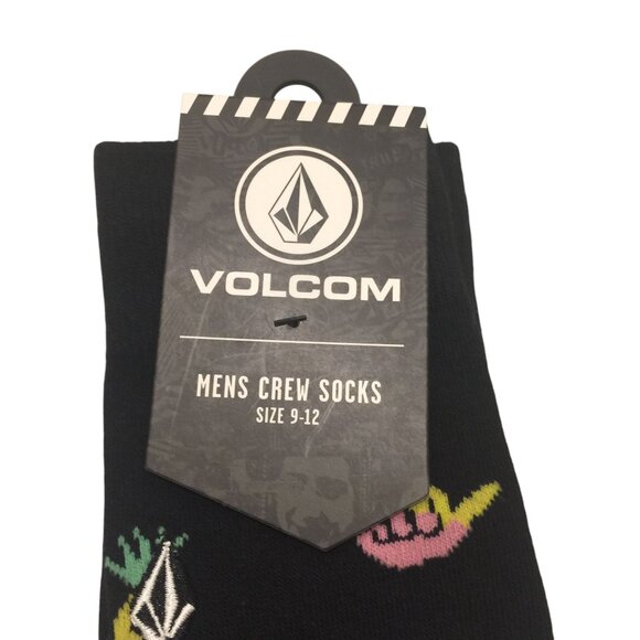 Volcom Men's Crew Socks Size 9-12 Black Palm Trees Clouds - Picture 3 of 5